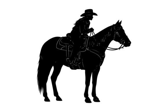 Black Silhouette of Cowboy Riding Horse: A Versatile Embroidery Design