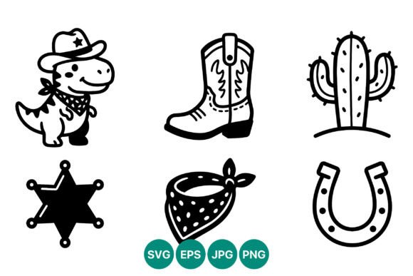 Cowboy Dinosaur Icons: A Fun Vector Set for Embroidery Projects