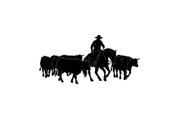 Cowboy Herding Cattle in Silhouette: A Modern Embroidery Design Review
