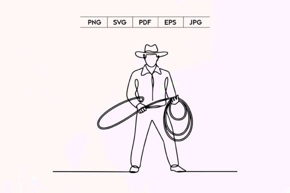 Cowboy Holding Lasso Line Art for Embroidery Projects