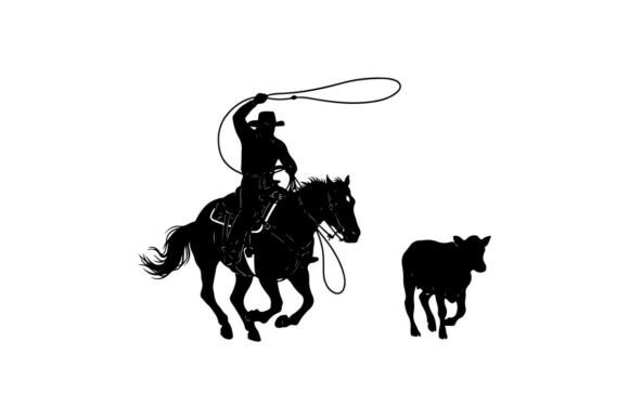 Cowboy on Horseback with Lasso and Calf – A Silhouette Worth Stitching