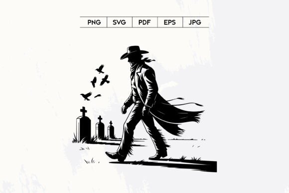 Cowboy Walking in Graveyard Vector Art Review