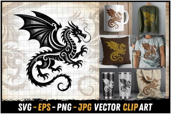 Western Dragon with Spiked Tail Vector Review for Embroidery Projects
